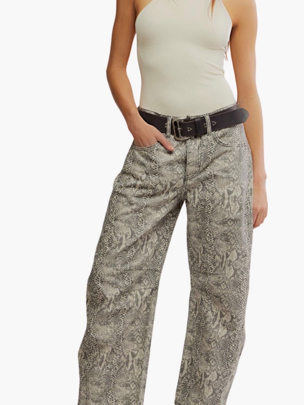 NWT Free People Printed Barrel Jeans, Size 31